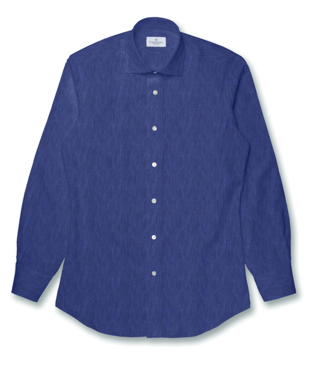 【ALBINI Linen】ネイビー リネン 無地 ドレスシャツ