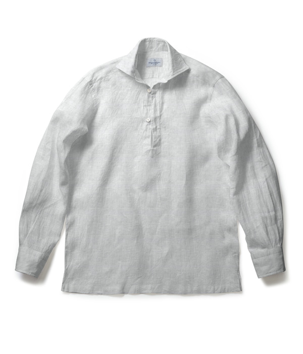 【ALBINI Linen】ホワイト リネン 無地 カプリシャツ