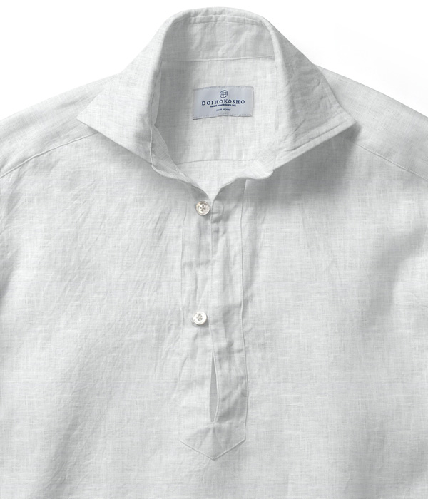 【ALBINI Linen】ホワイト リネン 無地 カプリシャツ