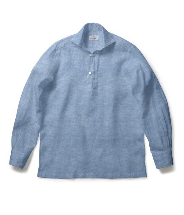 【ALBINI Linen】サックス リネン 無地 カプリシャツ