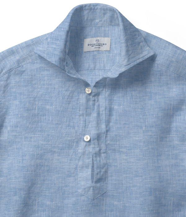 【ALBINI Linen】サックス リネン 無地 カプリシャツ