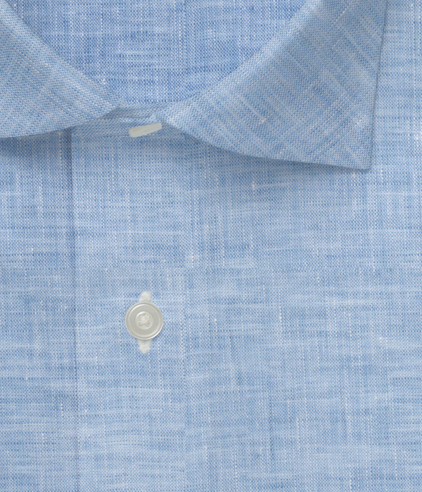 【ALBINI Linen】サックス リネン 無地 ドレスシャツ