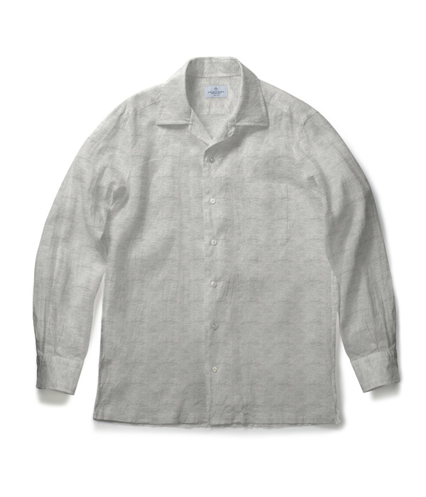 【ALBINI Linen】グレー リネン 無地 オープンカラーシャツ