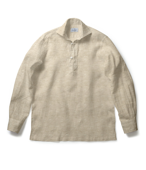 【ALBINI Linen】ベージュ リネン 無地 カプリシャツ