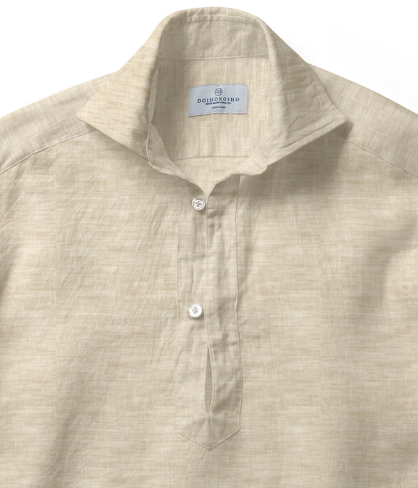 【ALBINI Linen】ベージュ リネン 無地 カプリシャツ