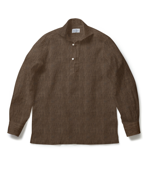 【ALBINI Linen】ブラウン リネン 無地 カプリシャツ