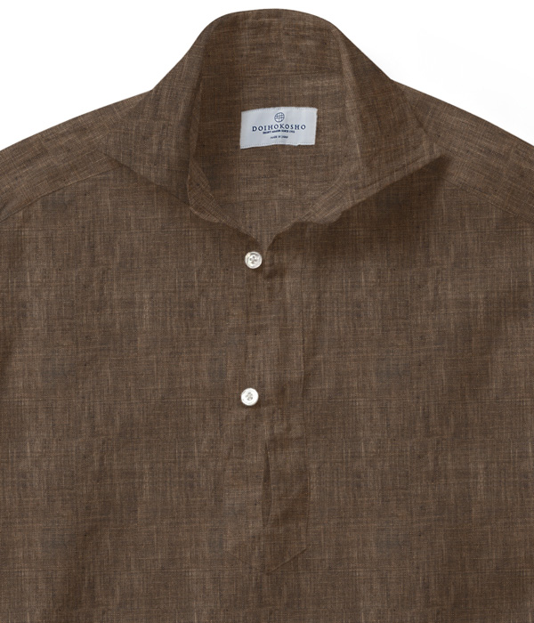 【ALBINI Linen】ブラウン リネン 無地 カプリシャツ