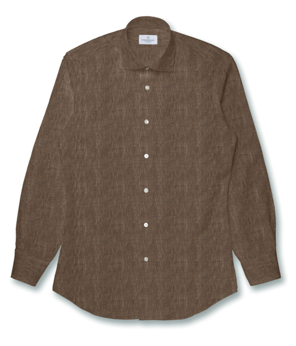 【ALBINI Linen】ブラウン リネン 無地 ドレスシャツ