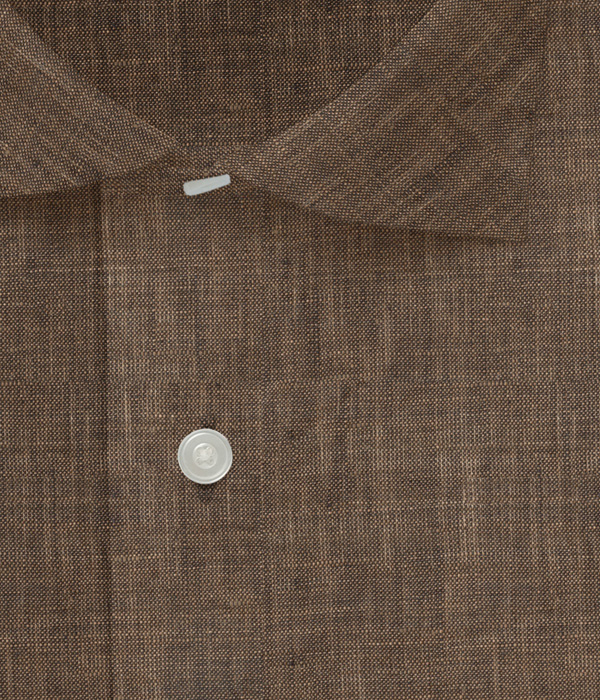 【ALBINI Linen】ブラウン リネン 無地 ドレスシャツ