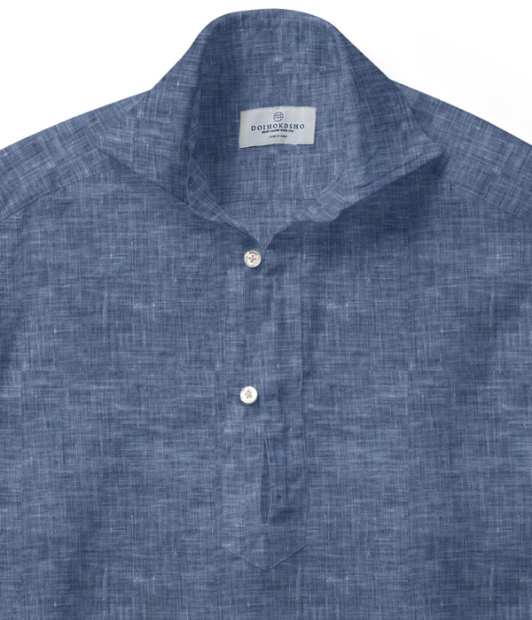 【ALBINI Linen】ネイビー リネン 無地 カプリシャツ