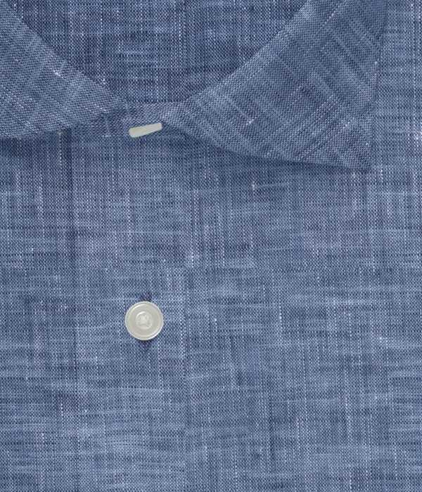 【ALBINI Linen】ネイビー リネン 無地 ドレスシャツ