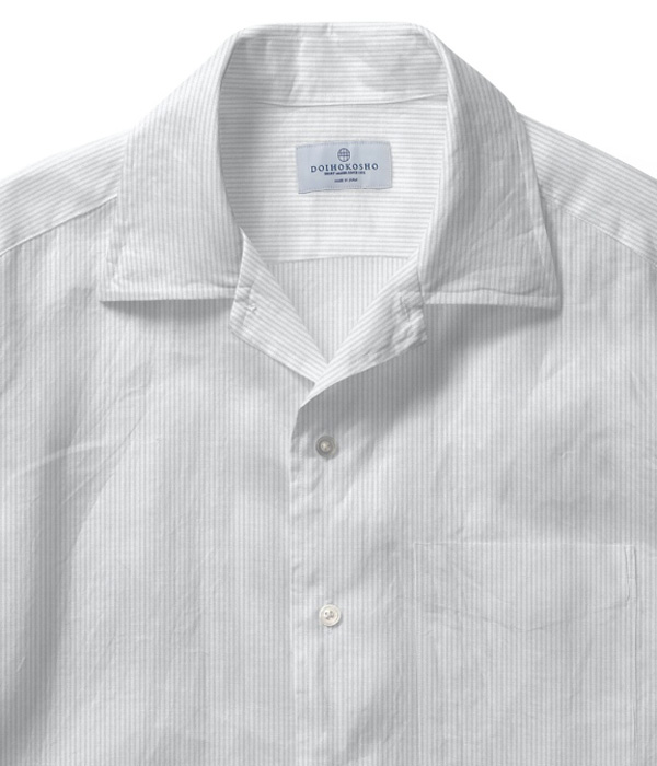 【SIDOGRAS】ホワイト シアサッカー 無地 オープンカラーシャツ