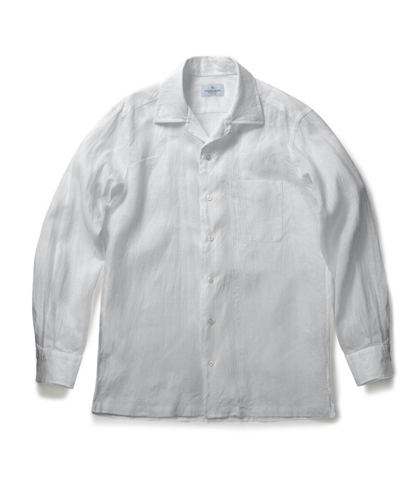 【SIDOGRAS】ホワイト シアサッカー 無地 オープンカラーシャツ