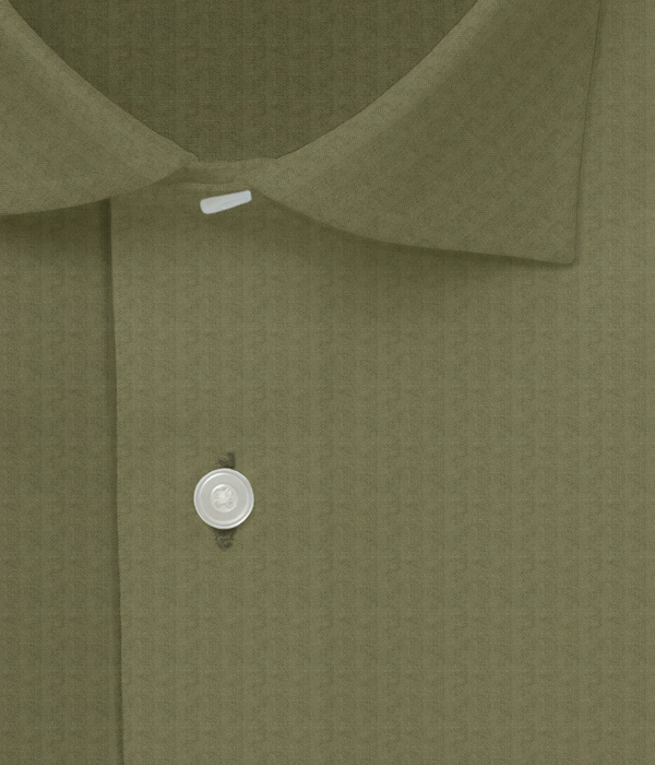 【SIDOGRAS】カーキ シアサッカー 無地 ドレスシャツ