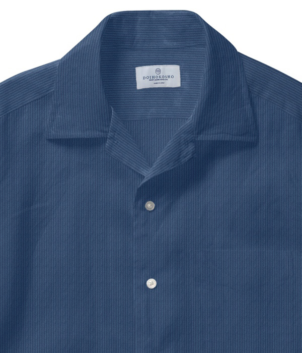 【SIDOGRAS】ネイビー シアサッカー 無地 オープンカラーシャツ