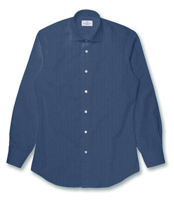 【SIDOGRAS】ネイビー シアサッカー 無地 ドレスシャツ