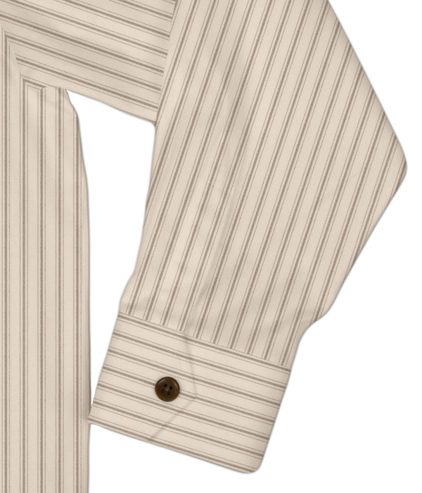 【SIDOGRAS Organic Cotton】ブラウン×ベージュオックスストライプ 斜めフラップポケットシャツアウター