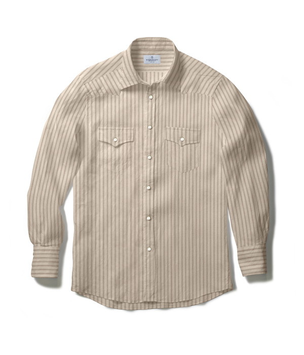 【SIDOGRAS Organic Cotton】ブラウン×ベージュ オックス ストライプ ウエスタンシャツ