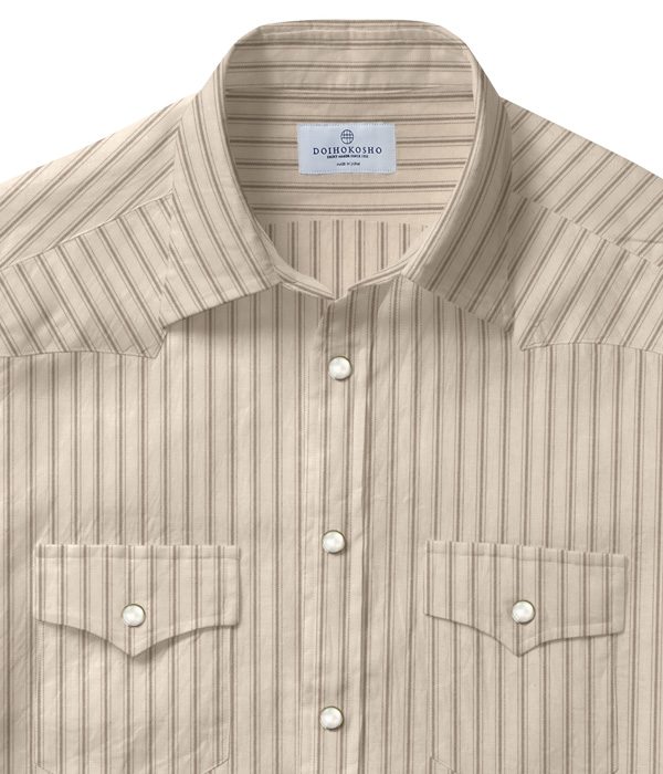 【SIDOGRAS Organic Cotton】ブラウン×ベージュ オックス ストライプ ウエスタンシャツ