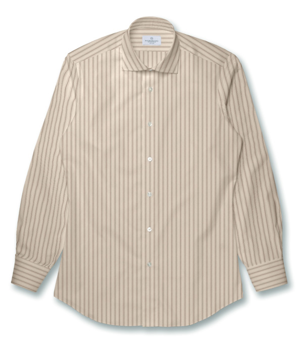 【SIDOGRAS Organic Cotton】ブラウン×ベージュ オックス ストライプ ドレスシャツ