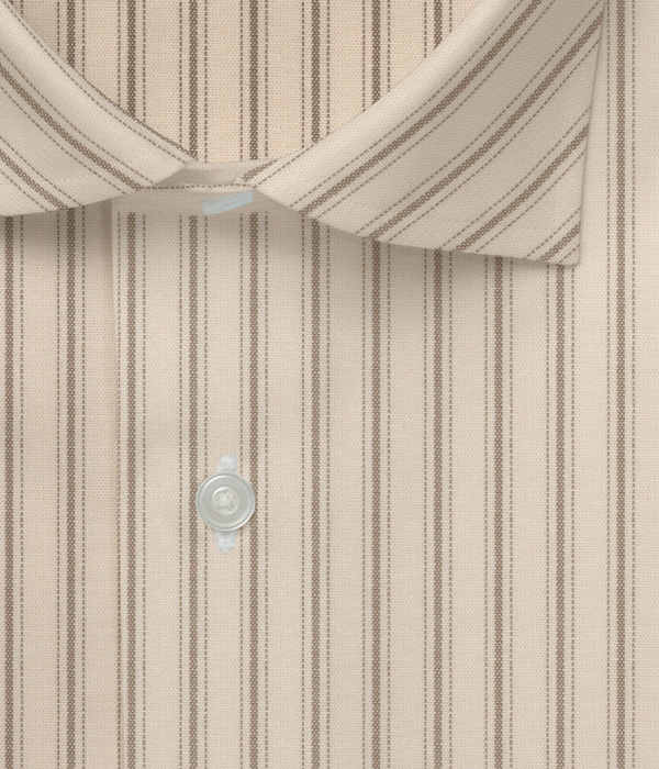【SIDOGRAS Organic Cotton】ブラウン×ベージュ オックス ストライプ ドレスシャツ