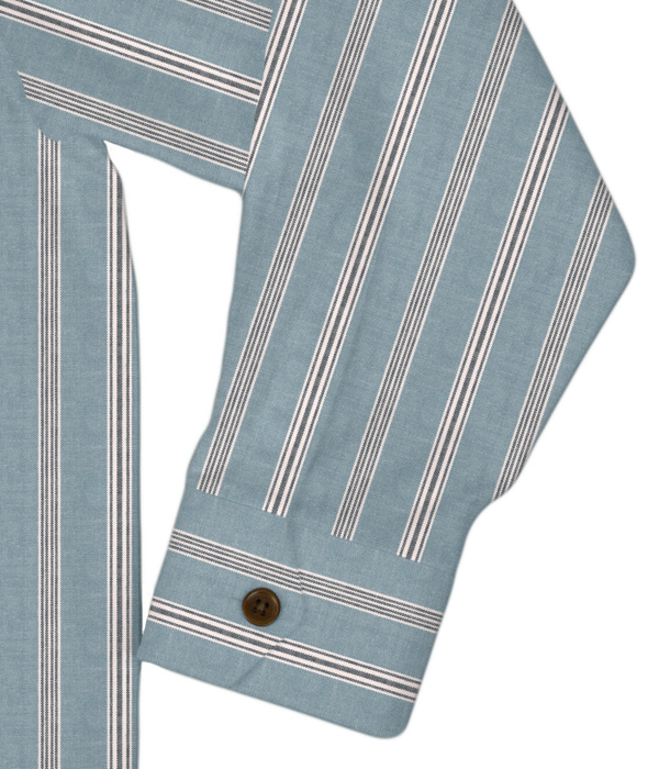 【SIDOGRAS Organic Cotton】ネイビー×ブルーオックスストライプ斜めフラップポケットシャツアウター