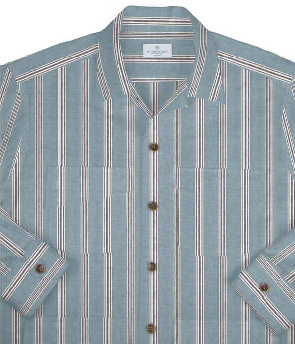 【SIDOGRAS Organic Cotton】ネイビー×ブルーオックスストライプ斜めフラップポケットシャツアウター