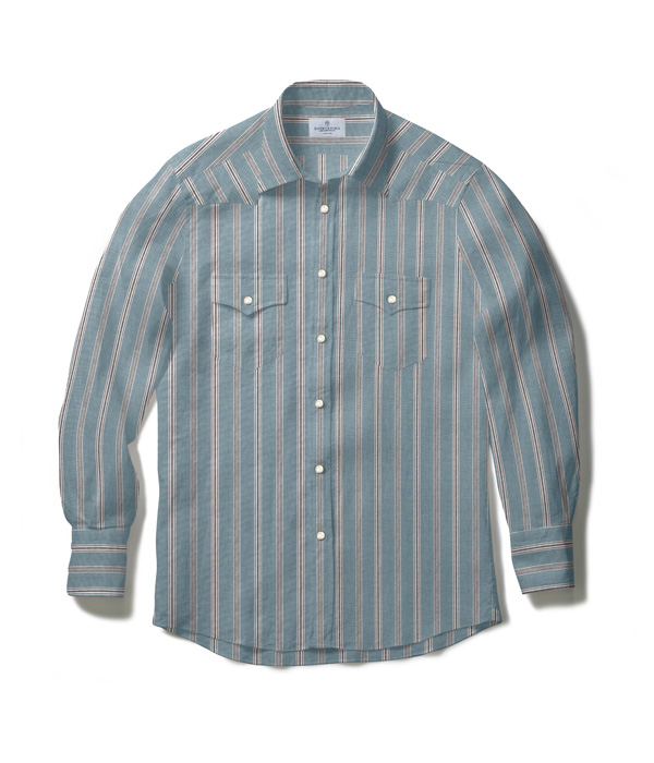 【SIDOGRAS Organic Cotton】ネイビー×ブルー オックス ストライプ ウエスタンシャツ