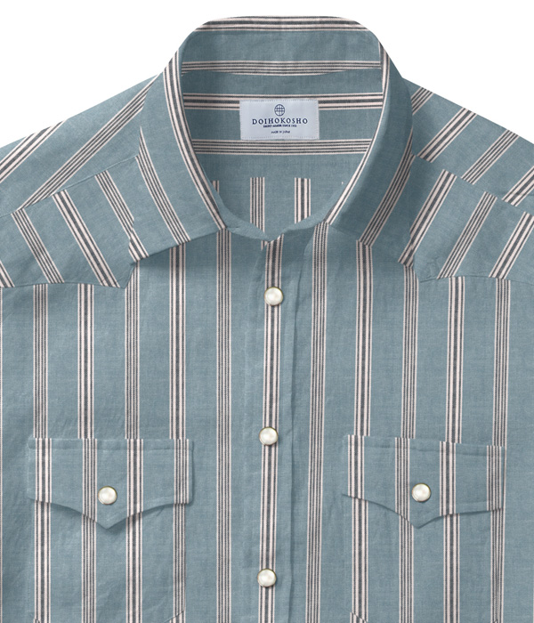 【SIDOGRAS Organic Cotton】ネイビー×ブルー オックス ストライプ ウエスタンシャツ