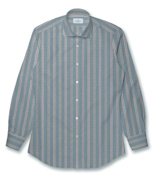【SIDOGRAS Organic Cotton】ネイビー×ブルー オックス ストライプ ドレスシャツ