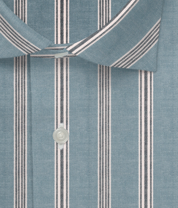 【SIDOGRAS Organic Cotton】ネイビー×ブルー オックス ストライプ ドレスシャツ