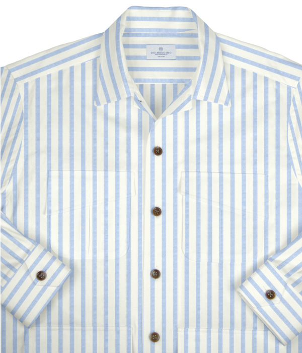 【SIDOGRAS Organic Cotton】サックスオックスストライプ斜めフラップポケットシャツアウター