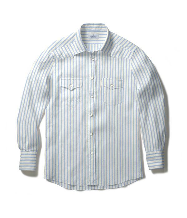 【SIDOGRAS Organic Cotton】サックス オックス ストライプ ウエスタンシャツ