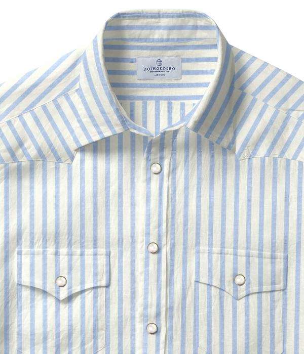 【SIDOGRAS Organic Cotton】サックス オックス ストライプ ウエスタンシャツ