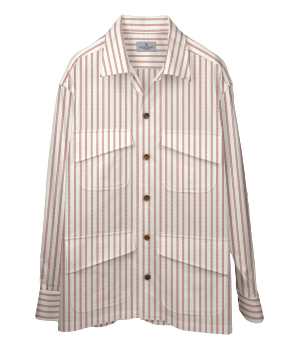 【SIDOGRAS Organic Cotton】レッドオックスストライプ斜めフラップポケットシャツアウター