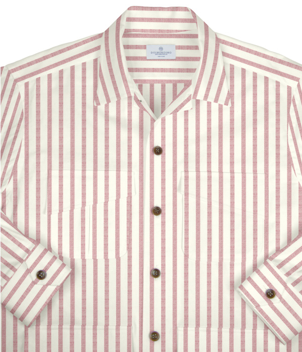 【SIDOGRAS Organic Cotton】レッドオックスストライプ斜めフラップポケットシャツアウター