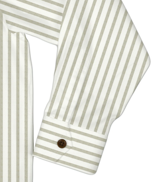 【SIDOGRAS Organic Cotton】カーキオックスストライプ斜めフラップポケットシャツアウター