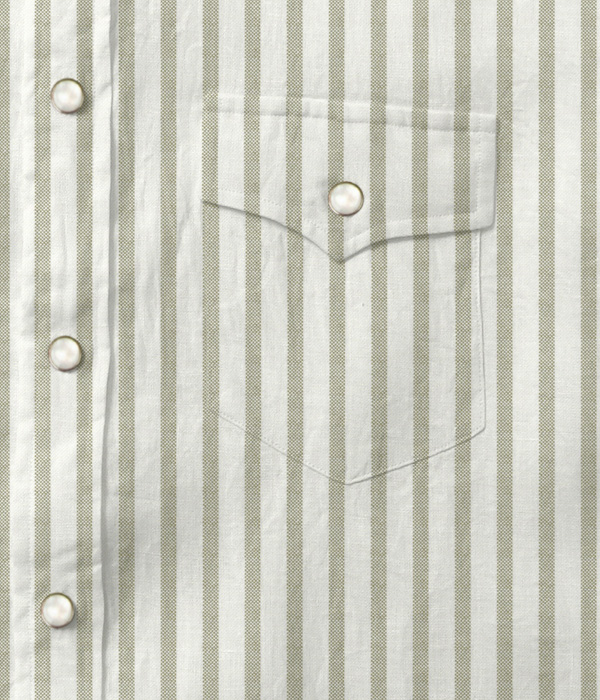 【SIDOGRAS Organic Cotton】カーキ オックス ストライプ ウエスタンシャツ