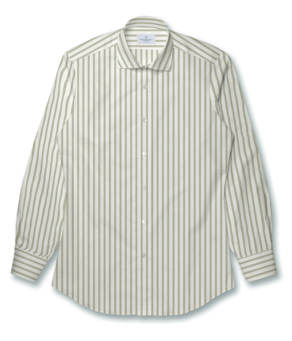 【SIDOGRAS Organic Cotton】カーキ オックス ストライプ ドレスシャツ