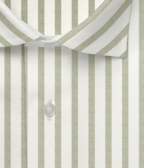 【SIDOGRAS Organic Cotton】カーキ オックス ストライプ ドレスシャツ