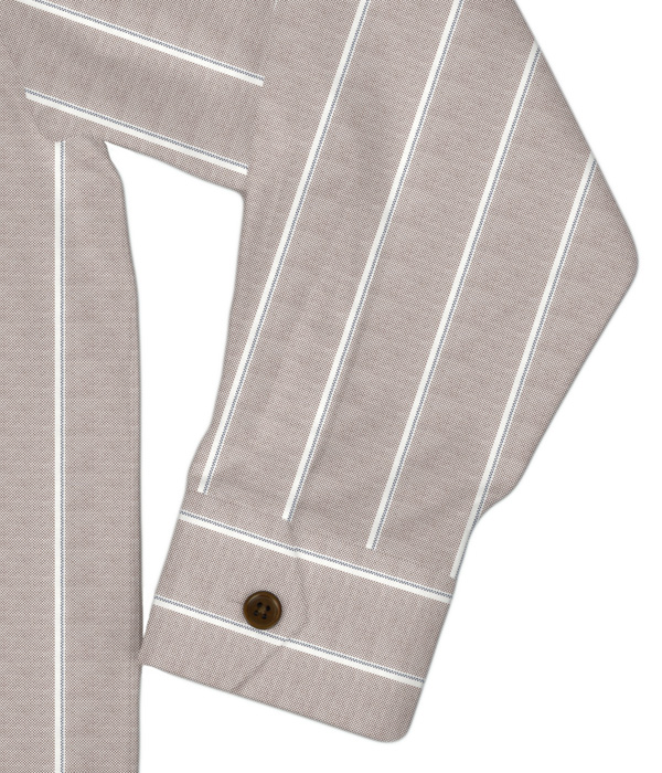 【SIDOGRAS Organic Cotton】ブラウン×ネイビーオックスストライプ斜めフラップポケットシャツアウター