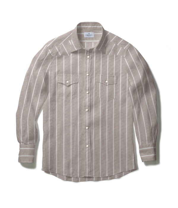 【SIDOGRAS Organic Cotton】ブラウン×ネイビー オックス ストライプ ウエスタンシャツ