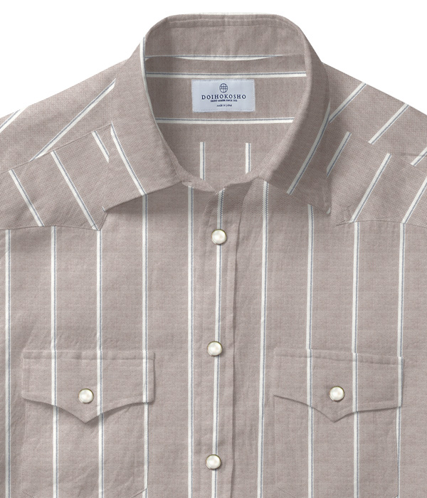 【SIDOGRAS Organic Cotton】ブラウン×ネイビー オックス ストライプ ウエスタンシャツ