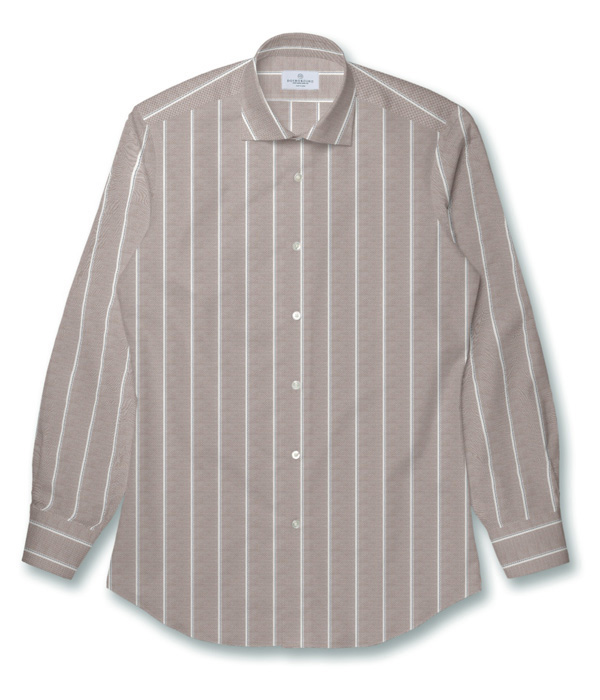【SIDOGRAS Organic Cotton】ブラウン×ネイビー オックス ストライプ ドレスシャツ