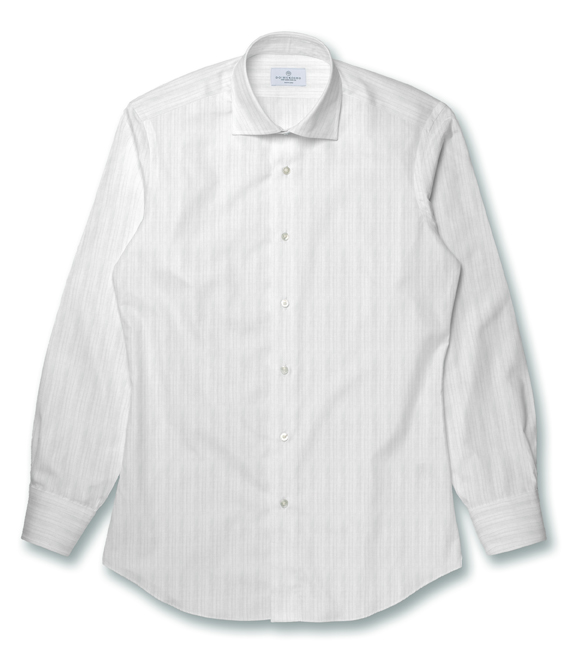 【THOMAS MASON】ホワイト ドビー ストライプ ドレスシャツ（Made to Measure）