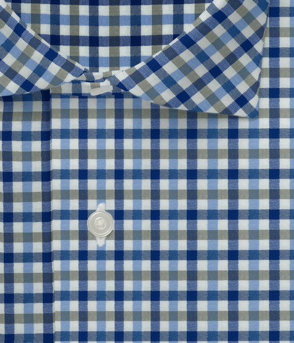【THOMAS MASON】ブルー×サックス ツイル チェック ドレスシャツ（Easy Order/長袖）