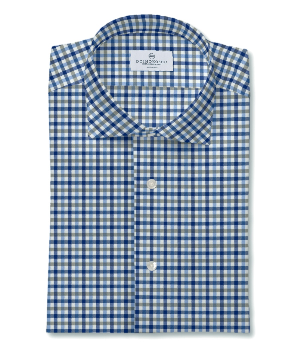 【THOMAS MASON】ブルー×サックス ツイル チェック ドレスシャツ（Made to Measure）