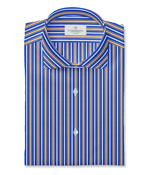 【THOMAS MASON】ブルー×ブラウン ブロード ストライプ ドレスシャツ