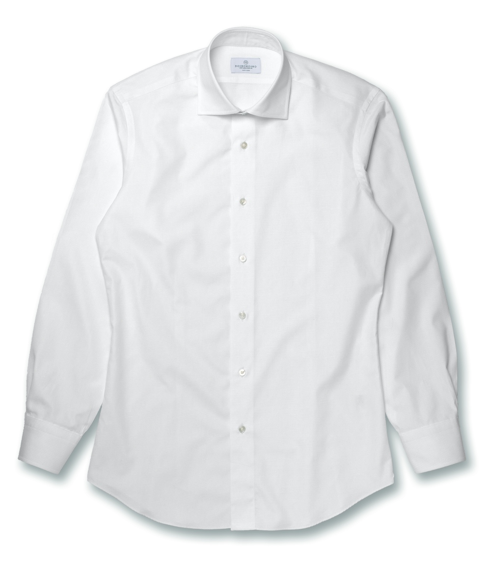 【THOMAS MASON】イージーケア ホワイト 綿麻ブロード ドレスシャツ