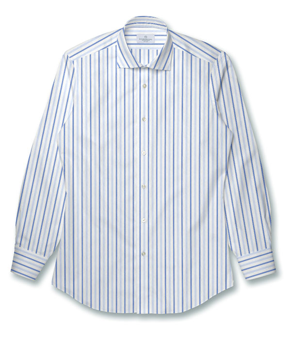 【THOMAS MASON】ブルー×サックス ブロード ストライプ ドレスシャツ